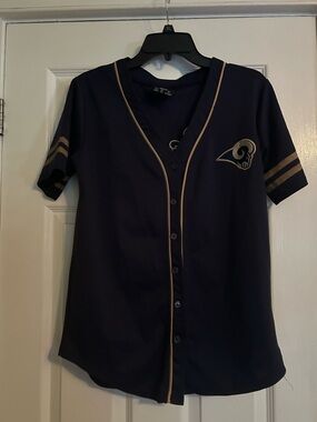 Women’s Rams Navy and Gold Button-Front Jersey Top